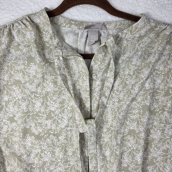 H&M Green White Ditsy Floral Long Sleeve V Neck Shift A Line Dress Size XXL - Picture 11 of 14